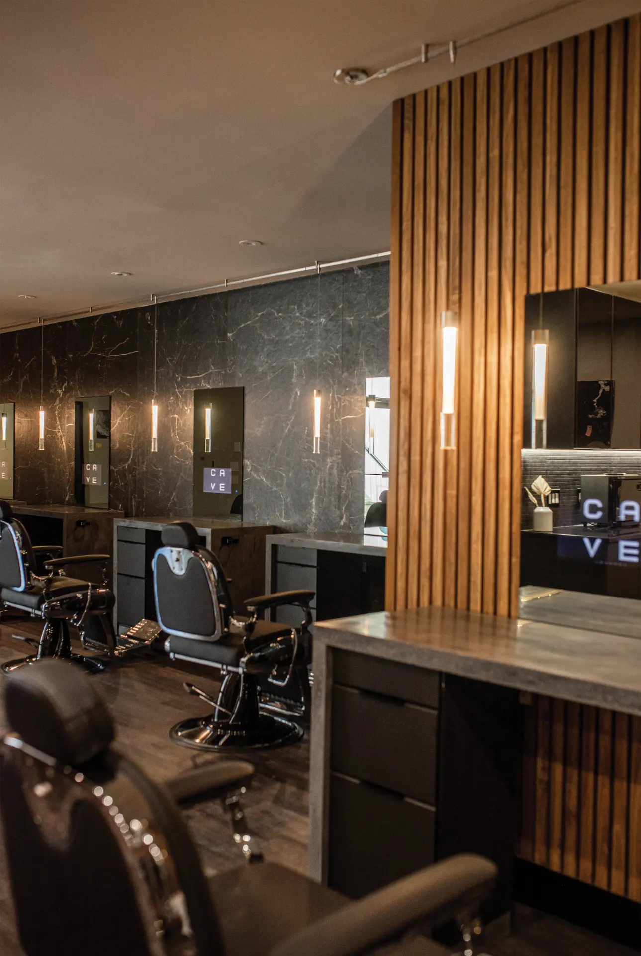 Barber stations inside CAVE Greenwich